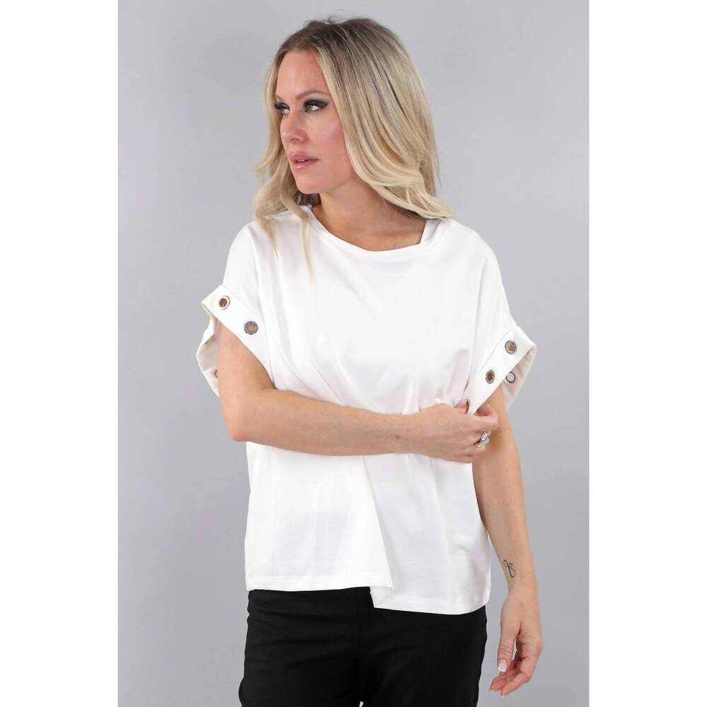 NEW MICHAEL TYLER short rings on sleeve top in ivory